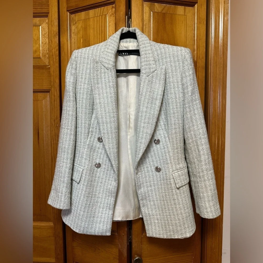 Zara Light Blue Tweed Blazer - Never worn - size M